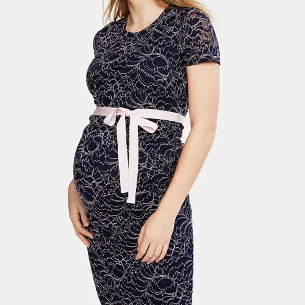 Maternity Lace Belted Dress